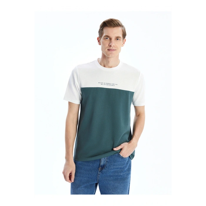 LCWAIKIKI Classic Bisiklet Yaka Kısa Kollu Renk Bloklu Erkek Tişört