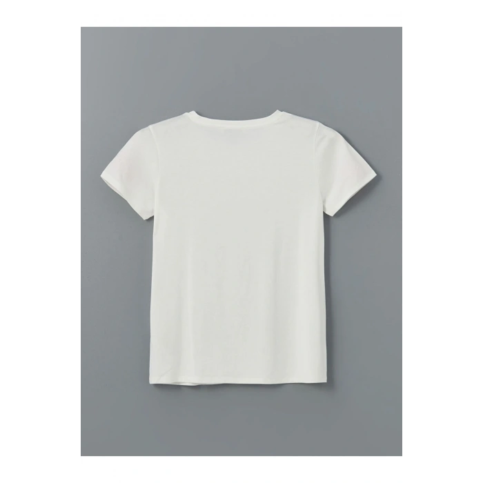 LCWAIKIKI Classic Ekru Bisiklet Yaka Çiçekli Kadın Tişört