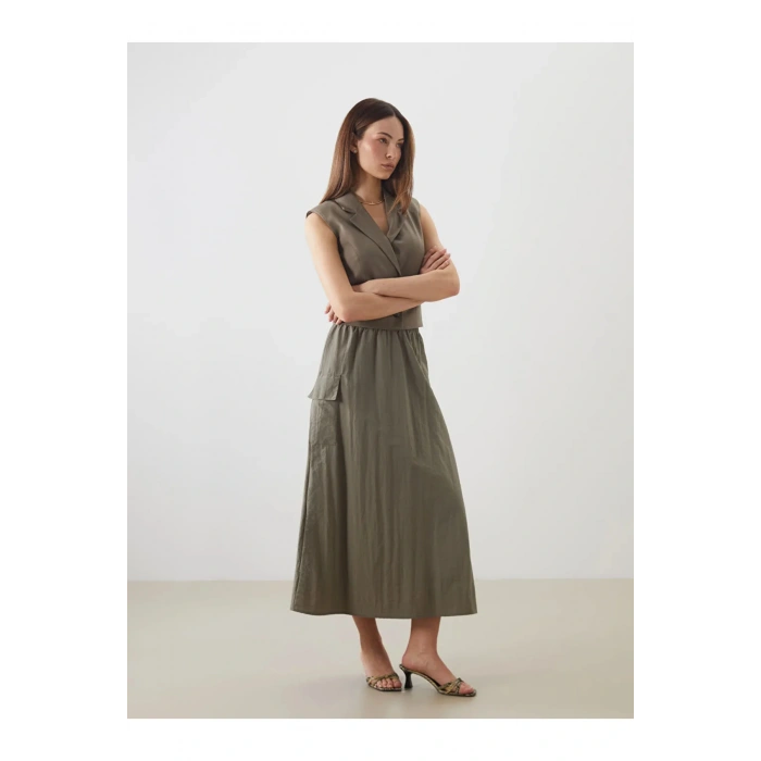 LCWAIKIKI Classic Haki Beli Lastikli A Kesim Etek