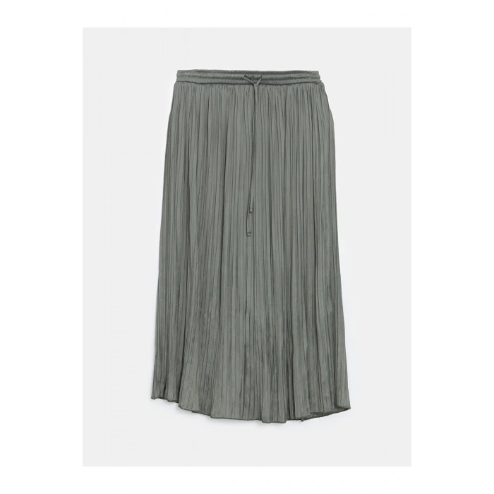 LCWAIKIKI Classic Haki Beli Lastikli Saten Kadın Pileli Etek