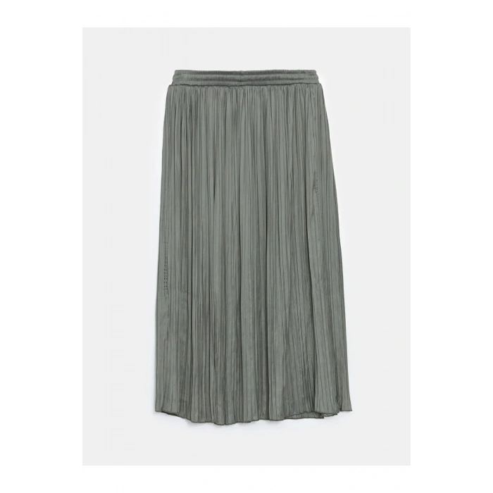 LCWAIKIKI Classic Haki Beli Lastikli Saten Kadın Pileli Etek