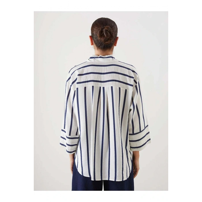 LCWAIKIKI Classic Indigo Çizgili Oversize Kadın Gömlek