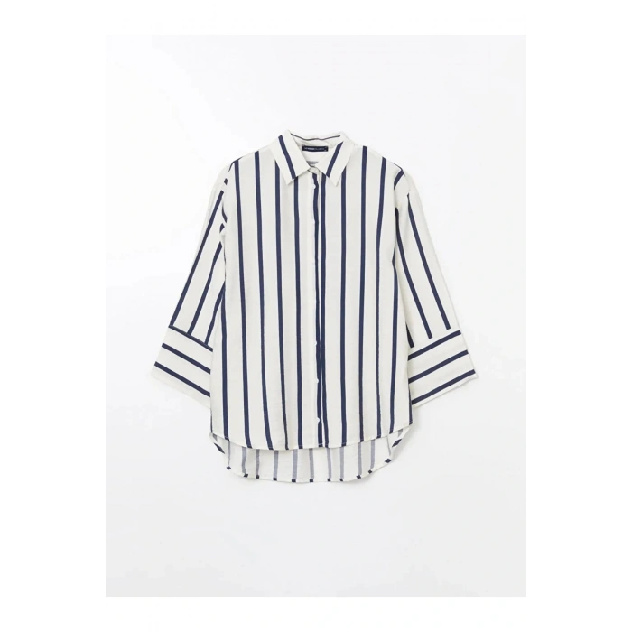 LCWAIKIKI Classic Indigo Çizgili Oversize Kadın Gömlek