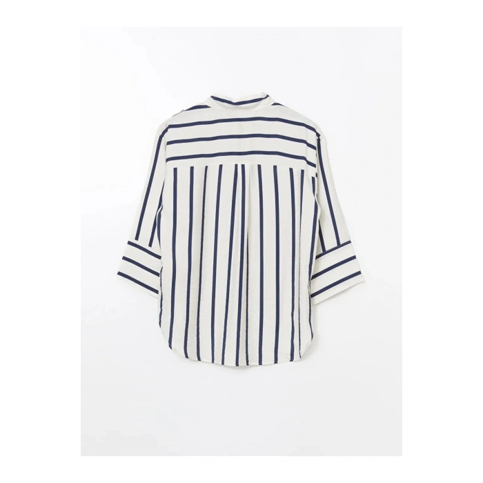 LCWAIKIKI Classic Indigo Çizgili Oversize Kadın Gömlek