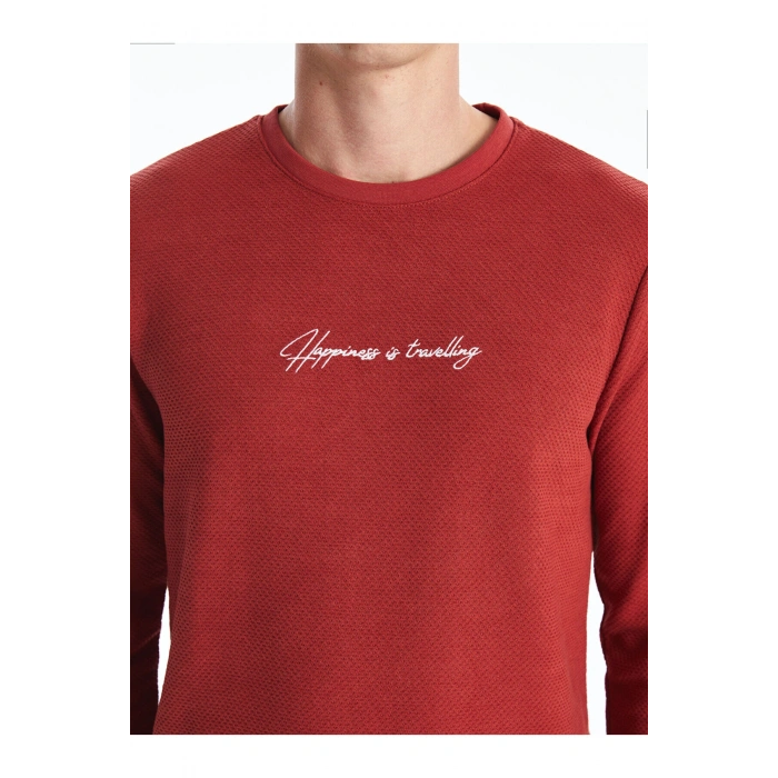 Lcwaıkıkı Classic Kahverengi Bisiklet Yaka Uzun Kollu Baskılı Erkek Sweatshirt