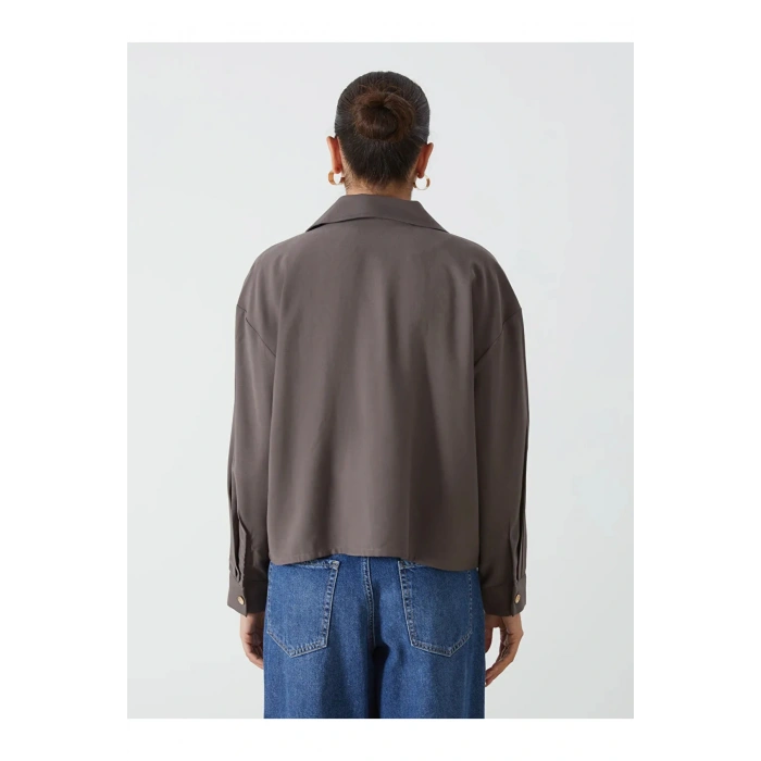 LCWAIKIKI Classic Kahverengi Oversize Gabardin Kadın Gömlek Ceket T T