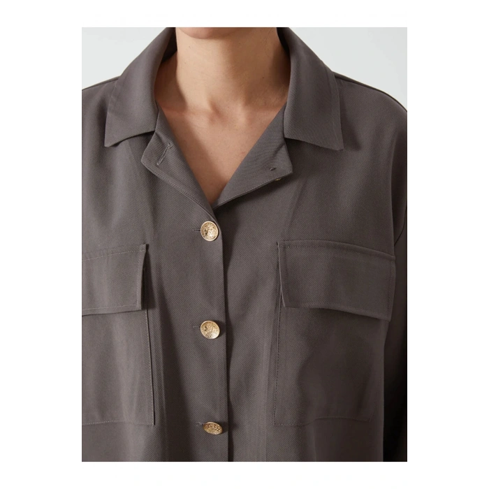 LCWAIKIKI Classic Kahverengi Oversize Gabardin Kadın Gömlek Ceket T T