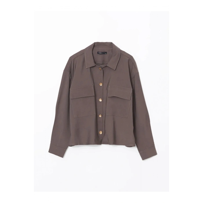 LCWAIKIKI Classic Kahverengi Oversize Gabardin Kadın Gömlek Ceket T T