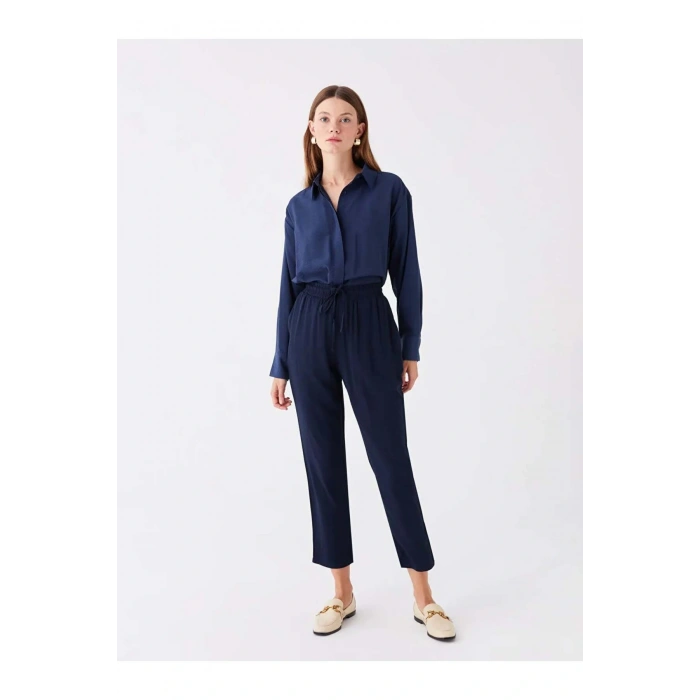 LCWAIKIKI Classic Lacivert Beli Lastikli Rahat Kalıp Kadın Pantolon