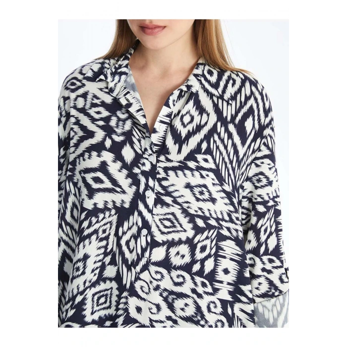 LCWAIKIKI Classic Lacivert Desenli Oversize Kadın Gömlek Tunik