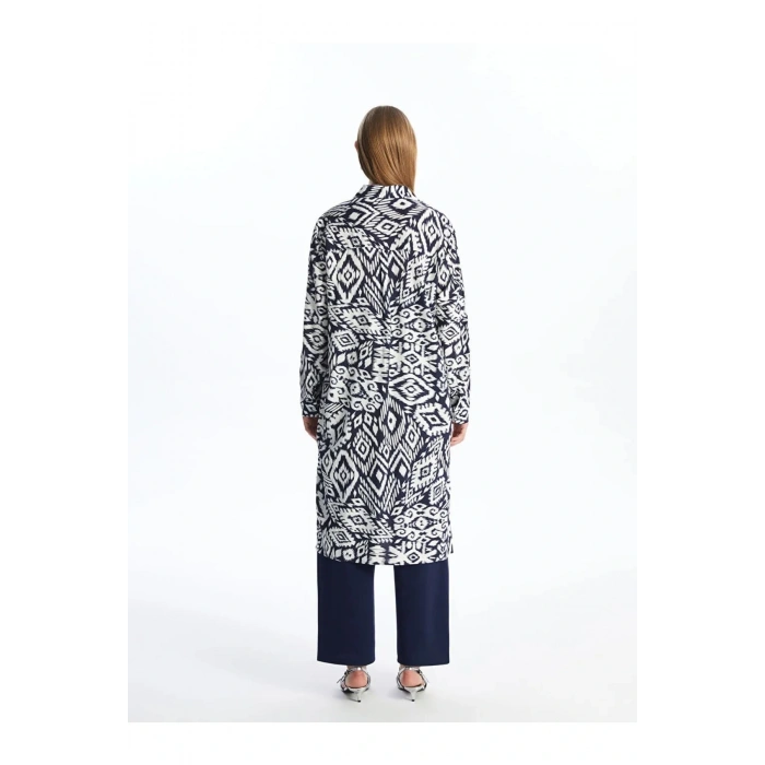 LCWAIKIKI Classic Lacivert Desenli Oversize Kadın Gömlek Tunik