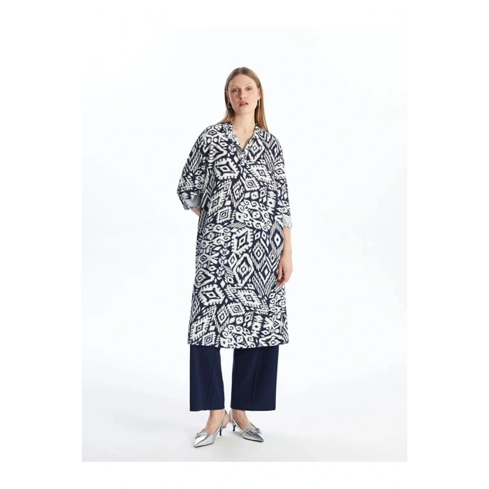 LCWAIKIKI Classic Lacivert Desenli Oversize Kadın Gömlek Tunik