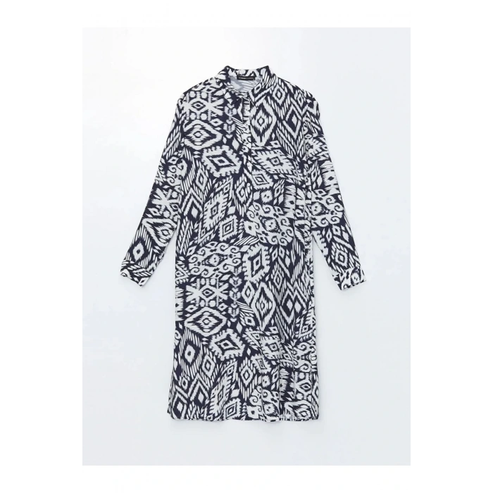 LCWAIKIKI Classic Lacivert Desenli Oversize Kadın Gömlek Tunik
