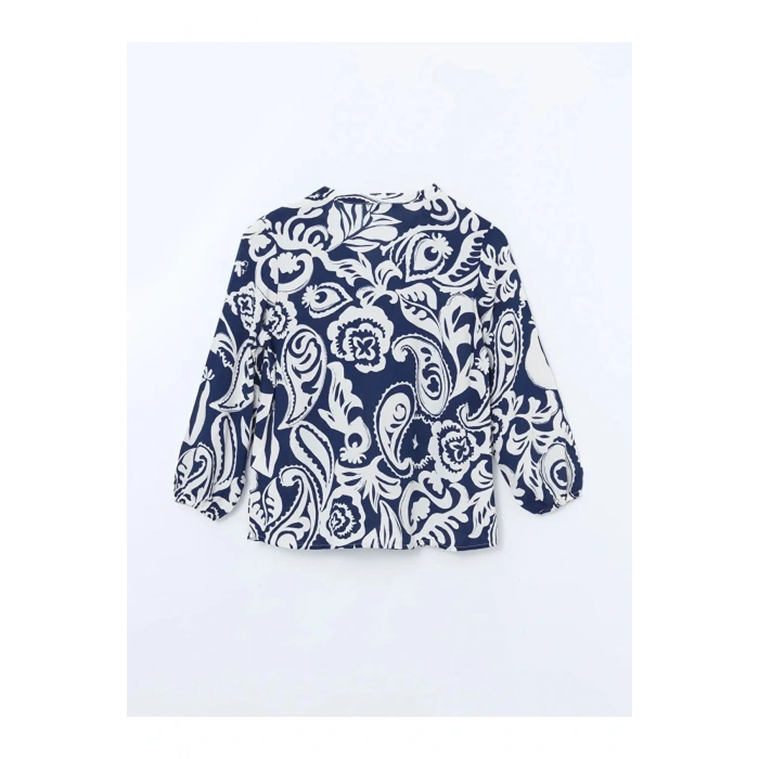 LCWAIKIKI Classic Mavi Bağlamalı Yaka Desenli Kadın Bluz