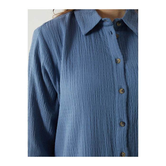 LCWAIKIKI Classic Mavi Dokulu Kadın Gömlek Elbise
