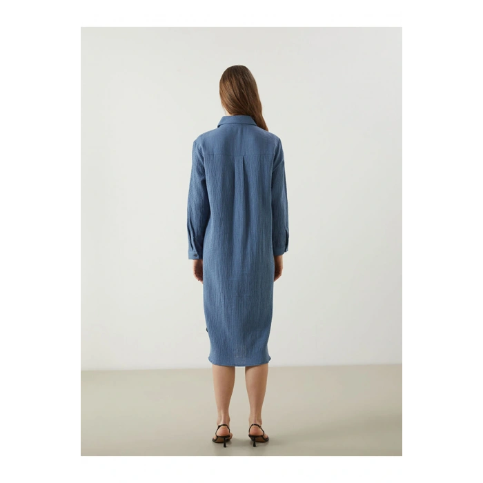 LCWAIKIKI Classic Mavi Dokulu Kadın Gömlek Elbise