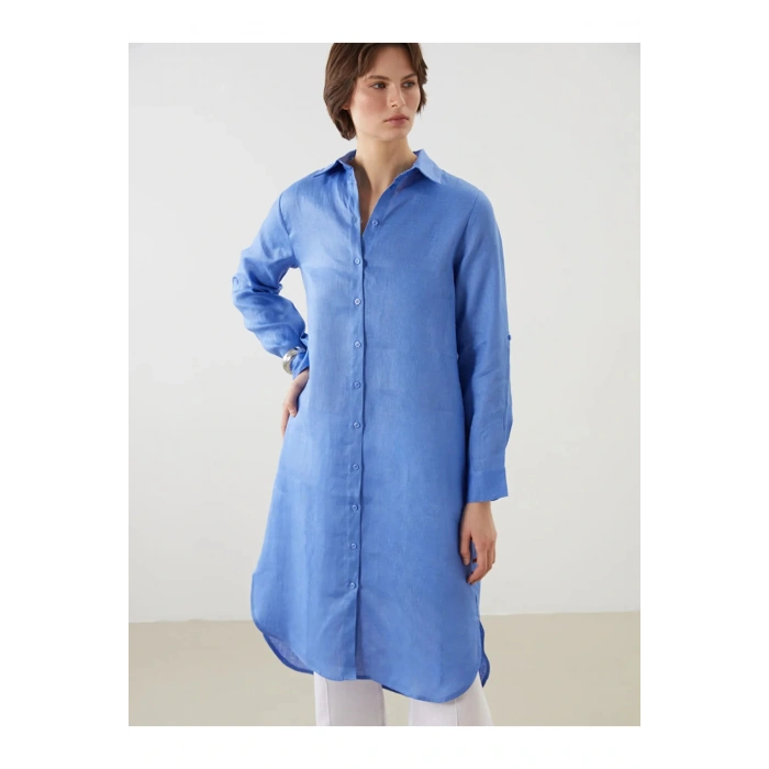 LCWAIKIKI Classic Mavi Keten Kadın Gömlek Tunik