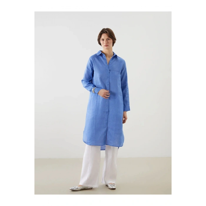 LCWAIKIKI Classic Mavi Keten Kadın Gömlek Tunik