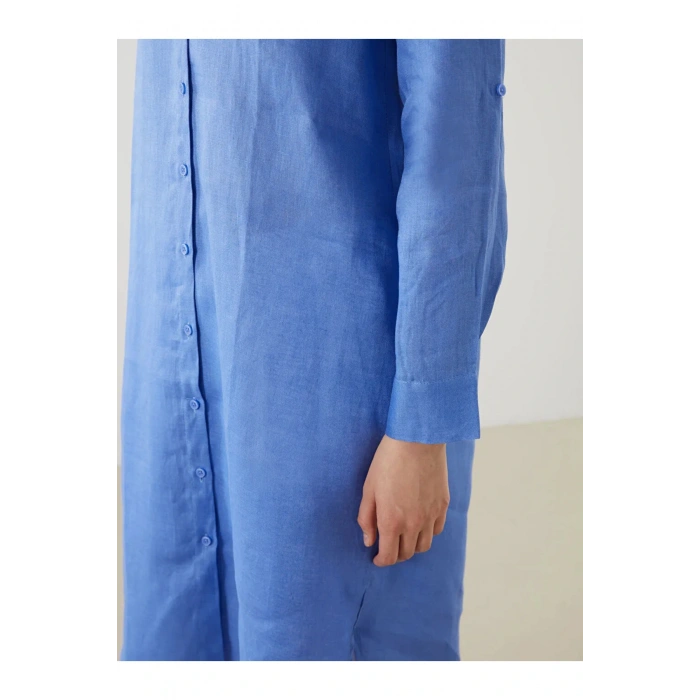 LCWAIKIKI Classic Mavi Keten Kadın Gömlek Tunik