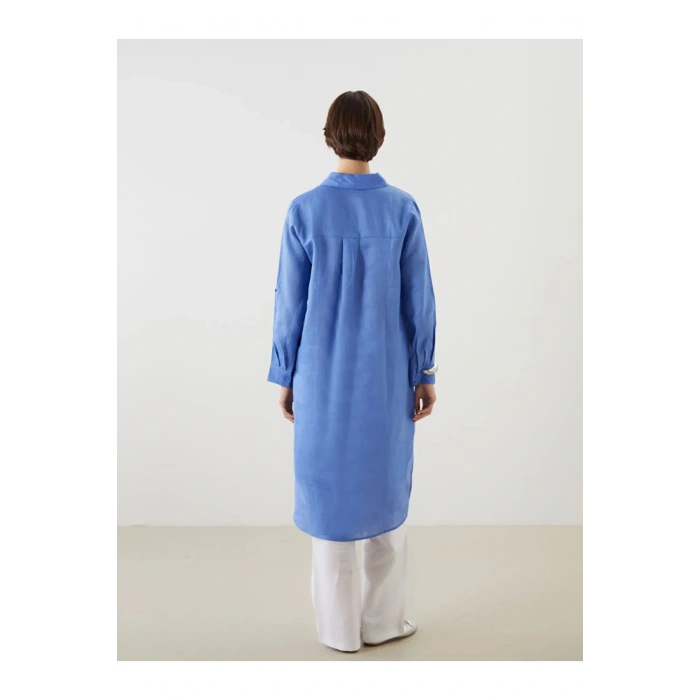 LCWAIKIKI Classic Mavi Keten Kadın Gömlek Tunik