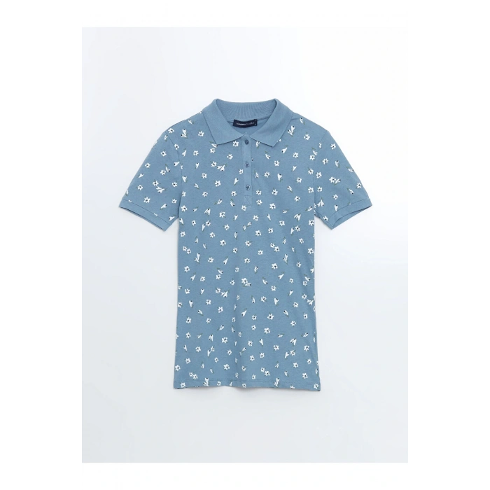 LCWAIKIKI Classic Mavi Polo Yaka Desenli Kadın Tişört