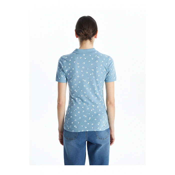 LCWAIKIKI Classic Mavi Polo Yaka Desenli Kadın Tişört
