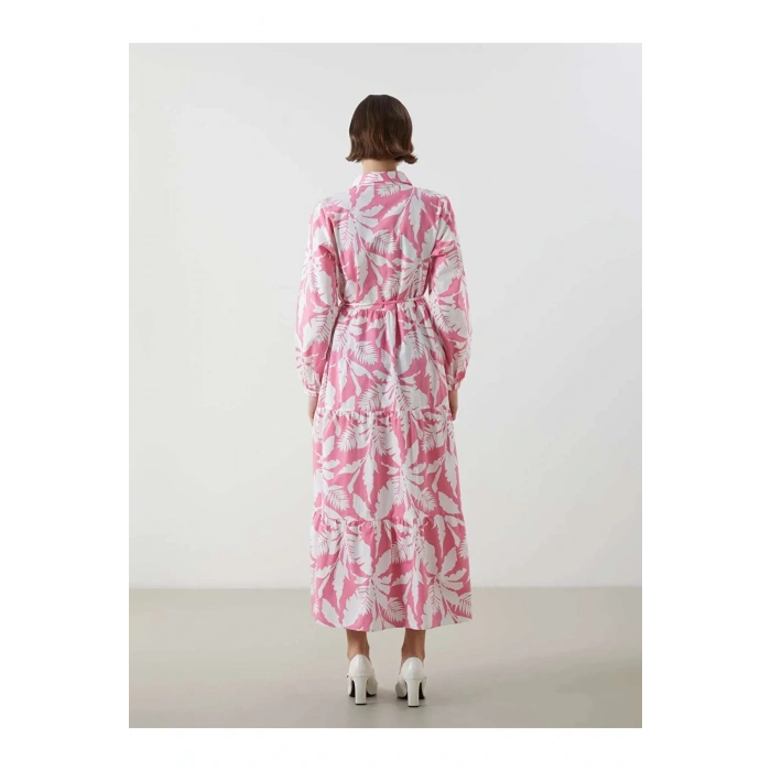 LCWAIKIKI Classic Pembe Gömlek Yaka Desenli Poplin Elbise