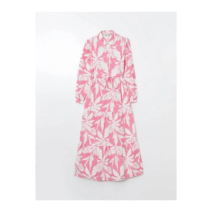 LCWAIKIKI Classic Pembe Gömlek Yaka Desenli Poplin Elbise