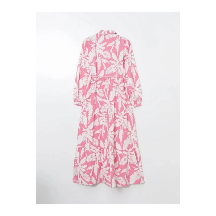 LCWAIKIKI Classic Pembe Gömlek Yaka Desenli Poplin Elbise