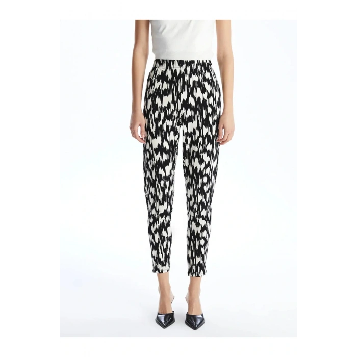 LCWAIKIKI Classic Siyah Beli Lastikli Desenli Kadın Pantolon
