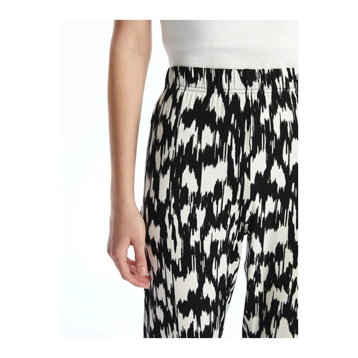LCWAIKIKI Classic Siyah Beli Lastikli Desenli Kadın Pantolon