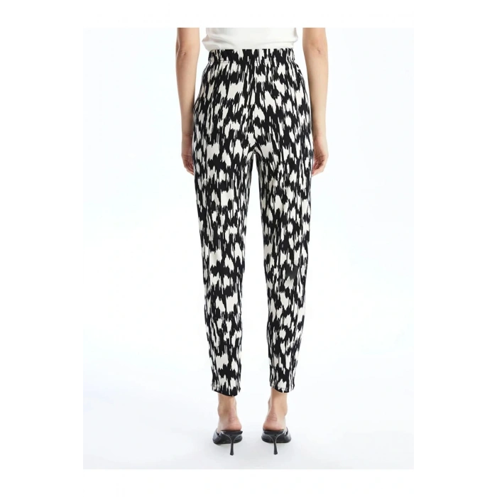 LCWAIKIKI Classic Siyah Beli Lastikli Desenli Kadın Pantolon