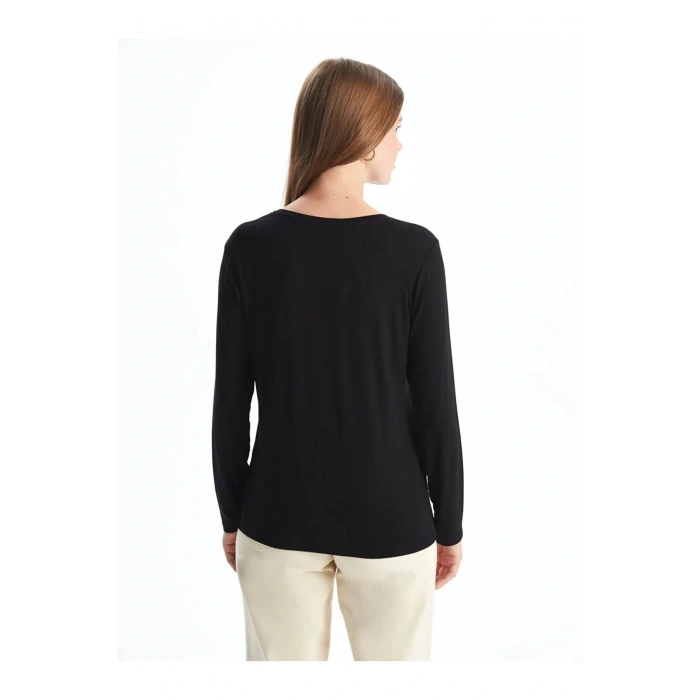 LCWAIKIKI Classic Siyah Bisiklet Yaka Kadın Tişört