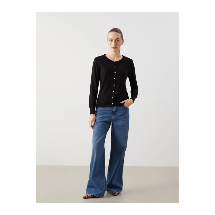 LCWAIKIKI Classic Siyah Bisiklet Yaka Kadın Triko Hırka