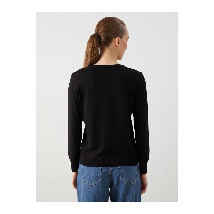 LCWAIKIKI Classic Siyah Bisiklet Yaka Kadın Triko Hırka