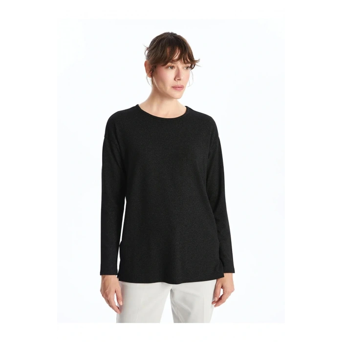 LCWAIKIKI Classic Siyah Bisiklet Yaka Oversize Kadın Tişört