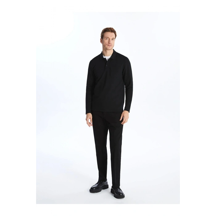 LCWAIKIKI Classic SİYAH Polo Yaka Uzun Kollu Erkek Sweatshirt