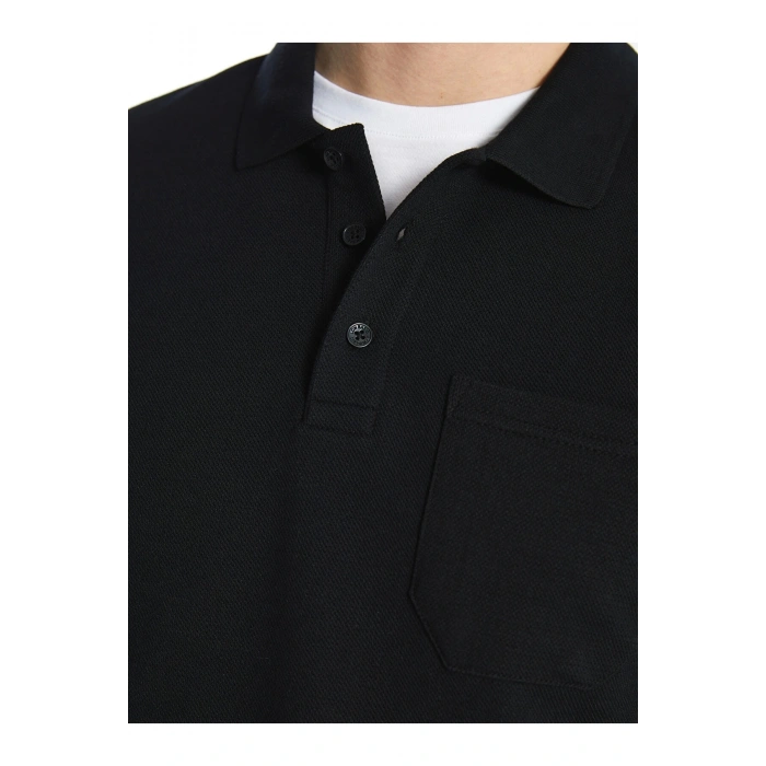 LCWAIKIKI Classic SİYAH Polo Yaka Uzun Kollu Erkek Sweatshirt