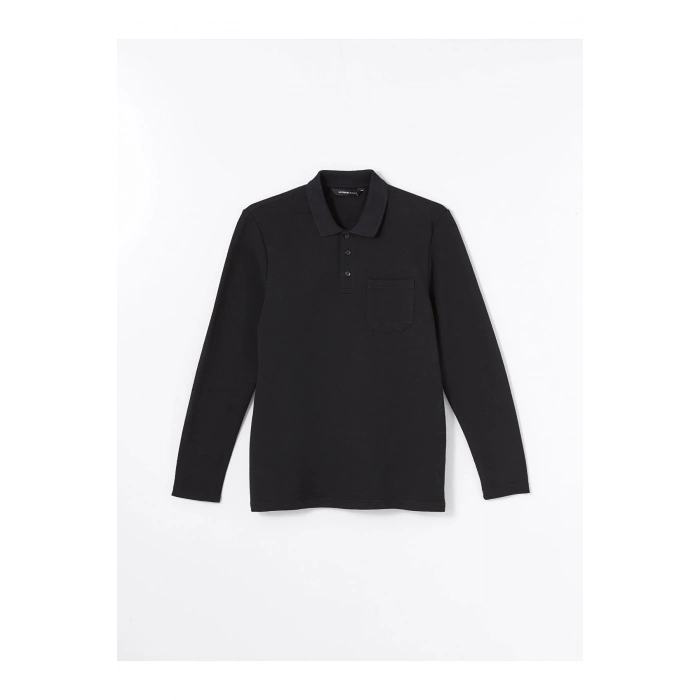 LCWAIKIKI Classic SİYAH Polo Yaka Uzun Kollu Erkek Sweatshirt