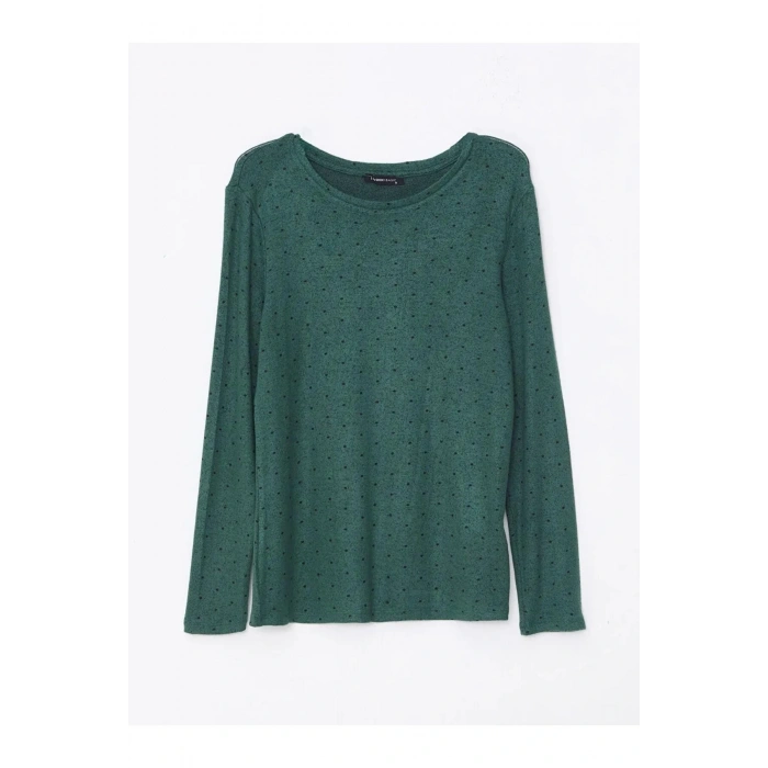 LCWAIKIKI Classic Yeşil Bisiklet Yaka Puantiyeli Kadın Tişört