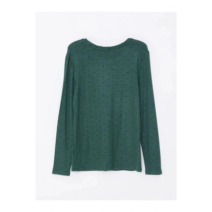 LCWAIKIKI Classic Yeşil Bisiklet Yaka Puantiyeli Kadın Tişört