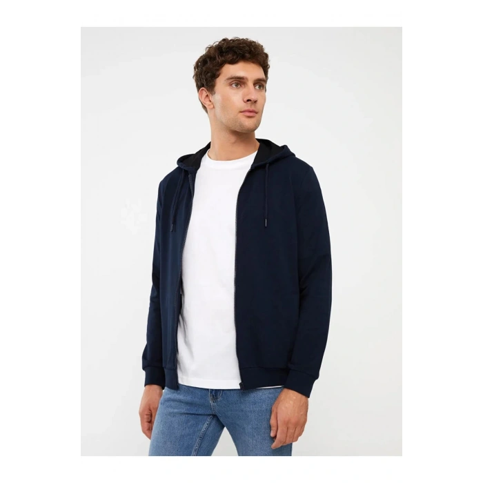 LCWAIKIKI ClassicLacivert Kapüşonlu Uzun Kollu Erkek Spor Hırka