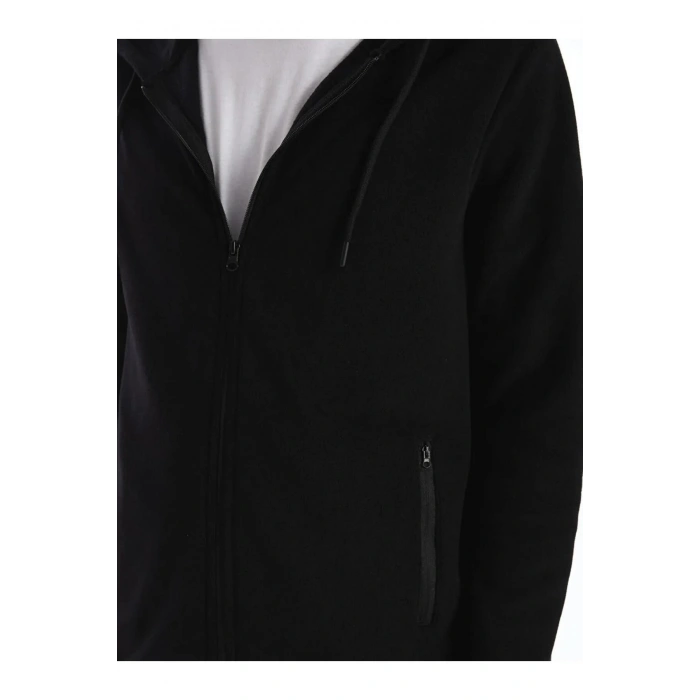 LCWAIKIKI ClassicSiyah Kapüşonlu Uzun Kollu Erkek Fermuarlı Sweatshirt