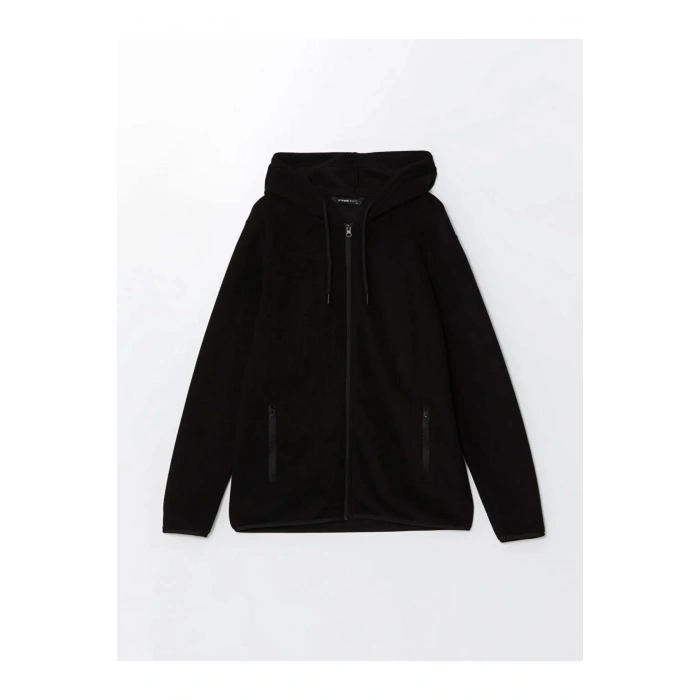 LCWAIKIKI ClassicSiyah Kapüşonlu Uzun Kollu Erkek Fermuarlı Sweatshirt
