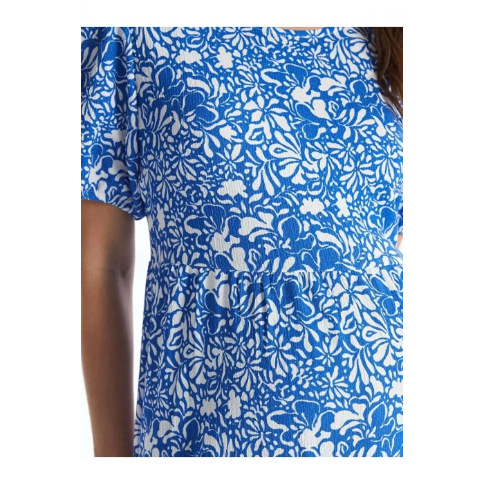 LCWAIKIKI Maternity Mavi Bisiklet Yaka Çiçekli Kısa Kollu Hamile Elbise