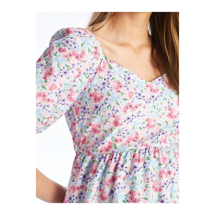 LCWAIKIKI Maternity V Yaka Çiçekli Kısa Kollu Hamile Elbise