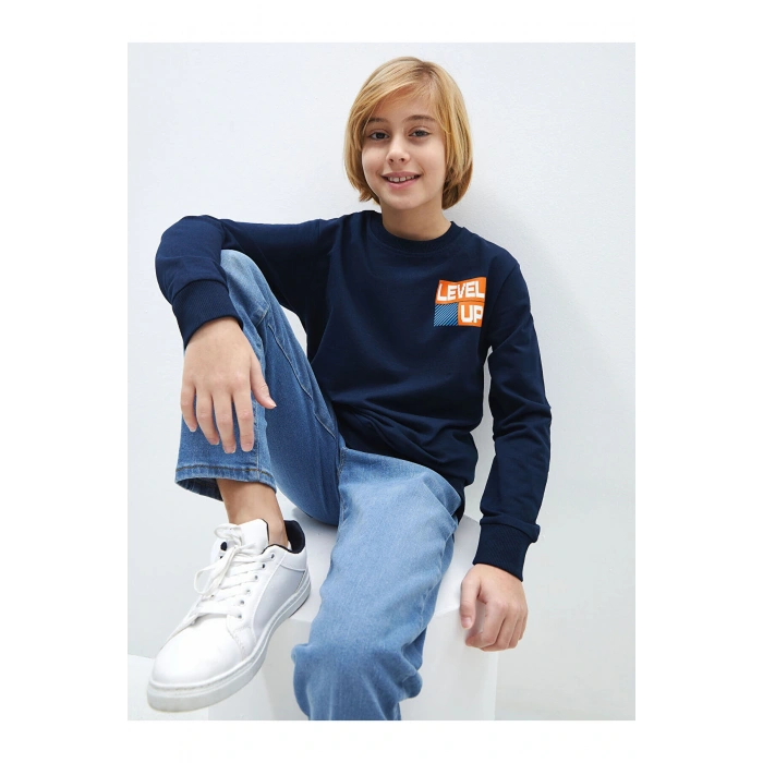 Lcwk Bisiklet Yaka Baskılı Uzun Kollu Erkek Çocuk Sweatshirt