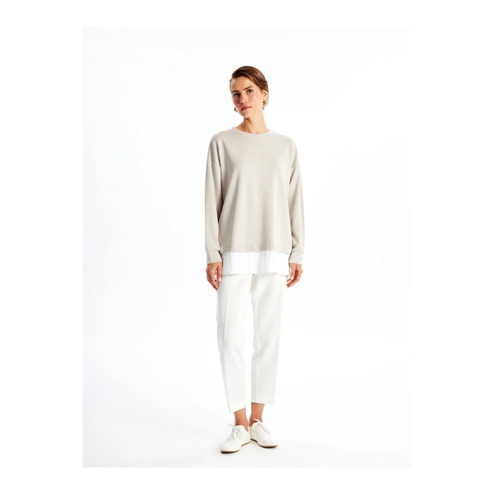 LCWK Bisiklet Yaka Düz Oversize Kadın Sweatshirt Tunik