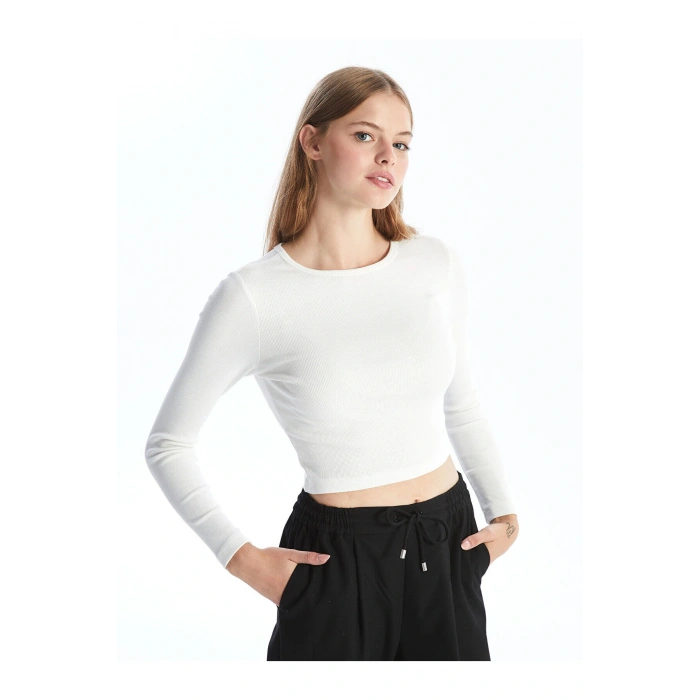 Lcwk Bisiklet Yaka Düz Uzun Kollu Kadın Body