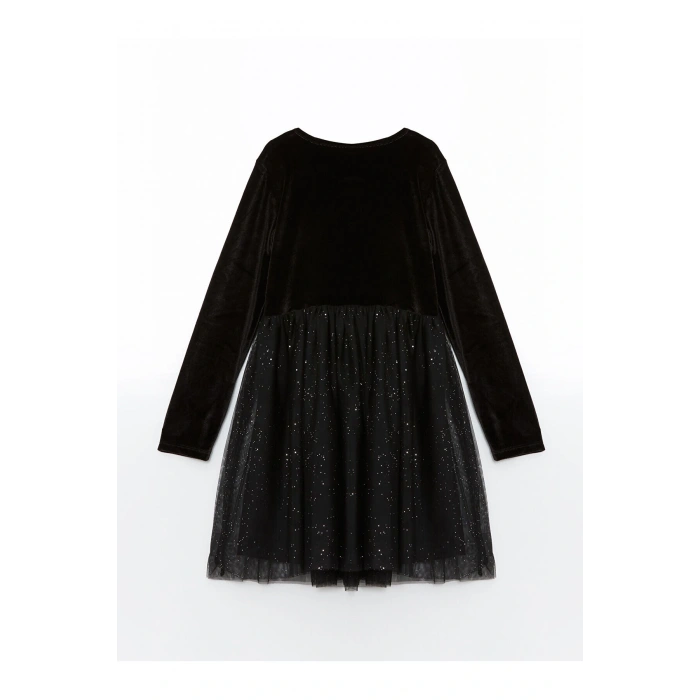 LCWK Bisiklet Yaka Kadife Kız Çocuk Elbise